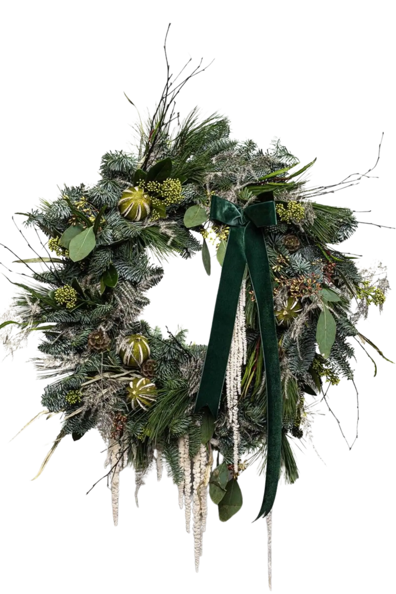 Couronne de Noël au ruban de velours vert